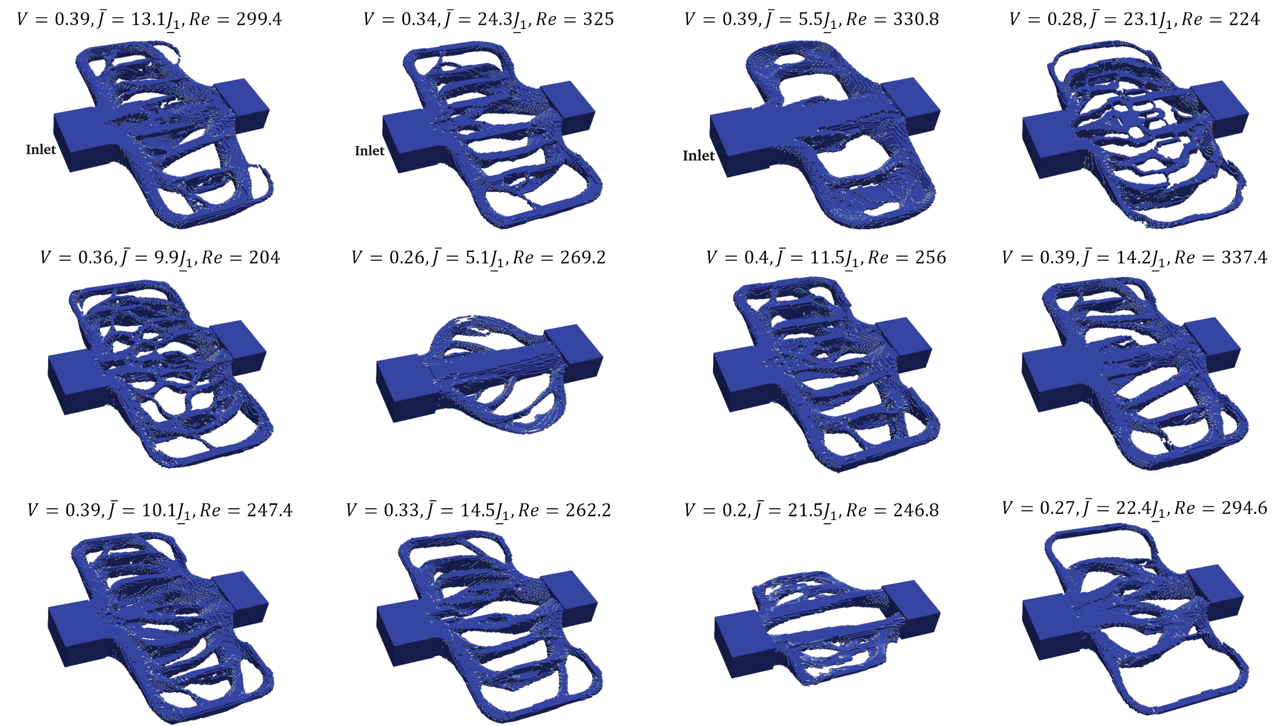 Examples of 3D Heat sinks generated from our 3D MTO code